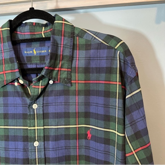 Polo Ralph Lauren Button Up Long Sleeve Oxford Shirt in Blue/Green/Red - Picture 8 of 13